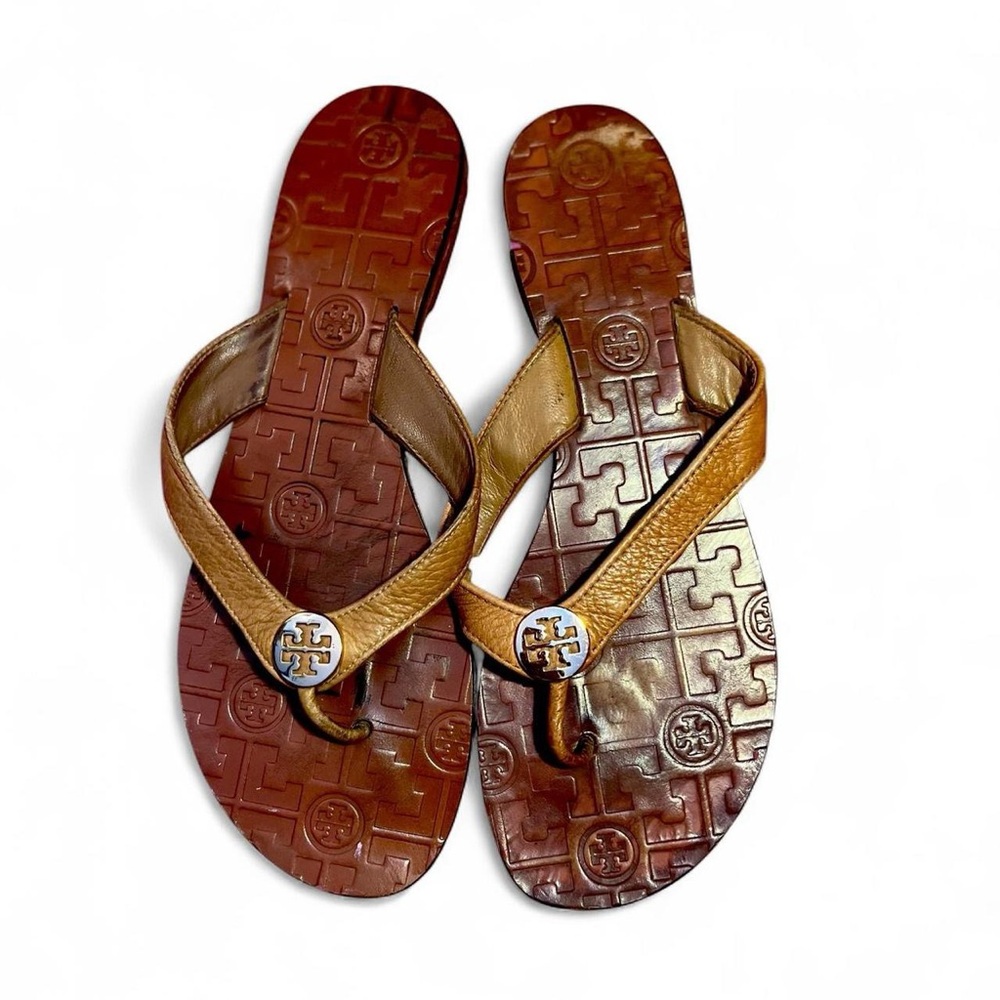 Tory Burch Tan Leather Sandals with Logo